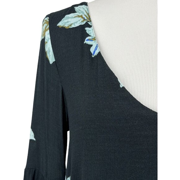 Free People Floral Print Lace Trim Bell Sleeve Mini Shift Dress S| Whimsigoth FP - Picture 3 of 16